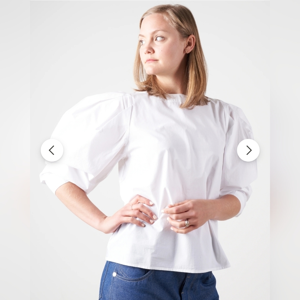 Mille Resort And Travel Puff Sleeve Lila Cotton Poplin Top XS